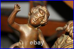 Antique New Haven Mantel Clock Angel Cherub Gilt Metal Scroll Design Art Nouveau