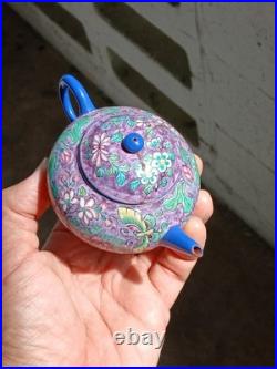 Antique Nyonya Straits Chinese Peranakan Clay Teapot REPAIRS Sold As Is RARE