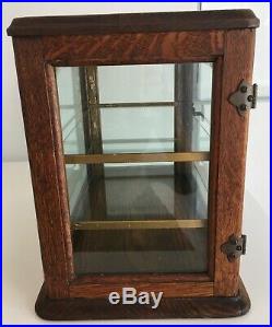Antique Oak & Glass Small Display Cabinet Case for Counter or Table Top
