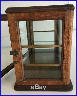 Antique Oak & Glass Small Display Cabinet Case for Counter or Table Top