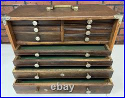 Antique Oak Wooden Engineers Toolbox Collectors Cabinet Watchmakers Vintage