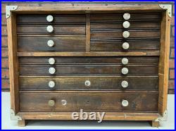 Antique Oak Wooden Engineers Toolbox Collectors Cabinet Watchmakers Vintage