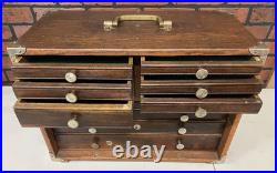 Antique Oak Wooden Engineers Toolbox Collectors Cabinet Watchmakers Vintage