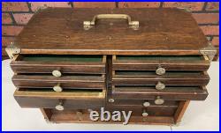 Antique Oak Wooden Engineers Toolbox Collectors Cabinet Watchmakers Vintage