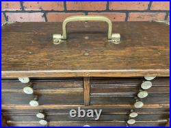 Antique Oak Wooden Engineers Toolbox Collectors Cabinet Watchmakers Vintage