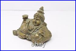 Antique Old Brass Religious Engraved Seating Krishna/Kahana Collectable RH8064