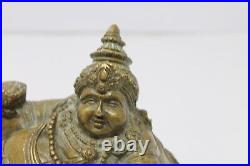 Antique Old Brass Religious Engraved Seating Krishna/Kahana Collectable RH8064