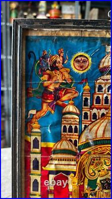 Antique Old Collectible Hindu God Dwarka Nath Deval Rare Print Wooden Framed