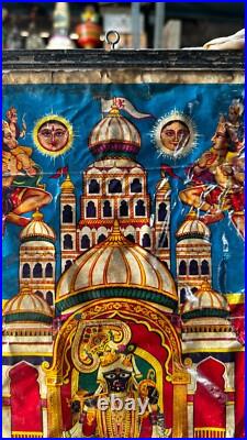 Antique Old Collectible Hindu God Dwarka Nath Deval Rare Print Wooden Framed