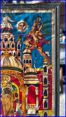 Antique Old Collectible Hindu God Dwarka Nath Deval Rare Print Wooden Framed