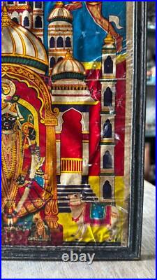 Antique Old Collectible Hindu God Dwarka Nath Deval Rare Print Wooden Framed