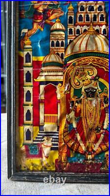 Antique Old Collectible Hindu God Dwarka Nath Deval Rare Print Wooden Framed