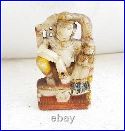 Antique Old Handmade Painted Golden Work Lord Hanuman Marble Stone Statue Figure