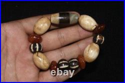 Antique Old Indo Tibetan Himalayan Pumtek & Chung Dzi Agate Stone Bead Bracelet