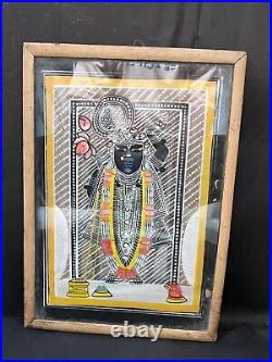 Antique Old Lord Srinath Ji Rare Painting In Wooden Frame Mythology Collectibles
