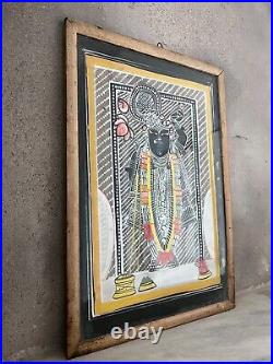 Antique Old Lord Srinath Ji Rare Painting In Wooden Frame Mythology Collectibles
