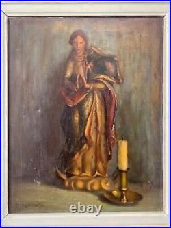 Antique Old Mexican Catholic Impressionist Still Life Oil Painting, Somonte