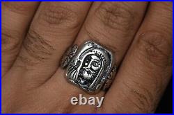 Antique Old Near Eastern Silver Ring Depicting a Face with Engraving on the back