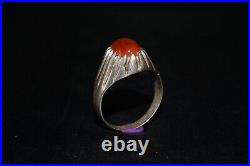 Antique Old Vintage Silver Ring with Natural Carnelian Hakik Stone Bezel