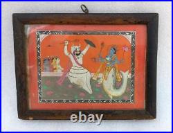Antique Old Worship Hindu God Vishnu Matsya Incarnation Fine Miniature Painting