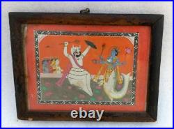 Antique Old Worship Hindu God Vishnu Matsya Incarnation Fine Miniature Painting