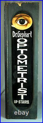 Antique Optometrist Eye Reverse Hand Painted Wood Framed Advertising Wall Sign