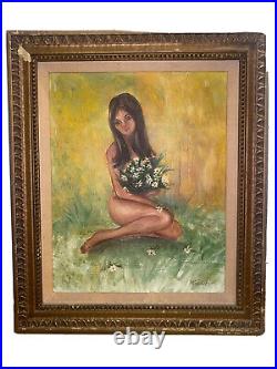 Antique Or Collectible 2022 Auction Beautiful Woman with Daisies oil painting