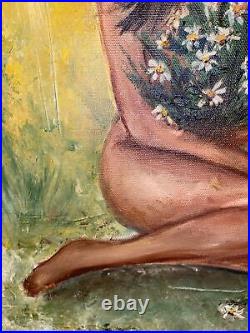 Antique Or Collectible 2022 Auction Beautiful Woman with Daisies oil painting