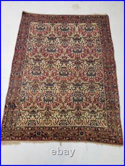 Antique Oriental Hand-Knotted Wool Area Rug Collectible Dehaj Ivory 4'3 x 5'6
