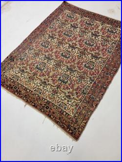 Antique Oriental Hand-Knotted Wool Area Rug Collectible Dehaj Ivory 4'3 x 5'6