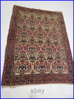 Antique Oriental Hand-Knotted Wool Area Rug Collectible Dehaj Ivory 4'3 x 5'6