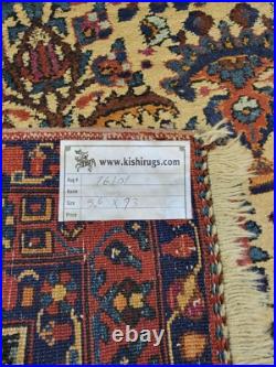 Antique Oriental Hand-Knotted Wool Area Rug Collectible Dehaj Ivory 4'3 x 5'6