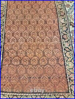 Antique Oriental Hand-Knotted Wool Runner Collectible Kurdish Rust 3' x 10'2