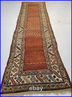 Antique Oriental Hand-Knotted Wool Runner Collectible Kurdish Rust 3' x 10'2