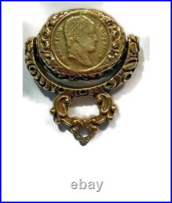 Antique Ornate Spinner Double Sided Napoleon Empereur Stamp Brass Pendant