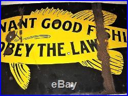 Antique Pa Us Porcelain Fishing Fish Commission Camp Hunt Gun Tool Hook Art Sign