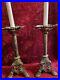 Antique-Pair-Brass-Candle-Holders-Church-Altar-Gothic-Renaissance-Cross-17-High-01-iig