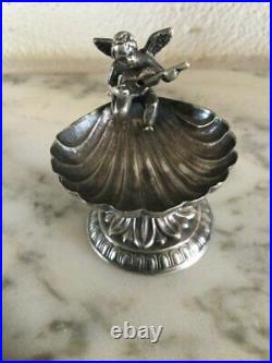Antique Pair Silver 925 Spice Cup Scallop With Amours Musiciens Palmettes 19th