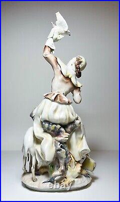 Antique Pair of Hutschenreuther H. Achtziger Porcelain Huntress with Dog Figurines