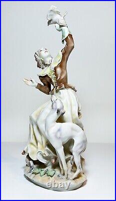 Antique Pair of Hutschenreuther H. Achtziger Porcelain Huntress with Dog Figurines