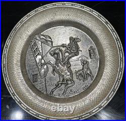 Antique Pewter Silver 3D Spanish Art Plate Don Quixote Rare Collector Piece