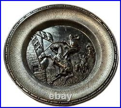 Antique Pewter Silver 3D Spanish Art Plate Don Quixote Rare Collector Piece