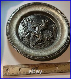Antique Pewter Silver 3D Spanish Art Plate Don Quixote Rare Collector Piece