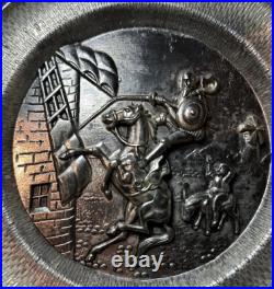 Antique Pewter Silver 3D Spanish Art Plate Don Quixote Rare Collector Piece
