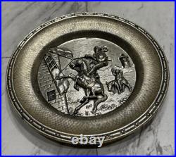 Antique Pewter Silver 3D Spanish Art Plate Don Quixote Rare Collector Piece