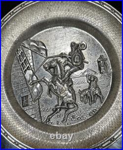 Antique Pewter Silver 3D Spanish Art Plate Don Quixote Rare Collector Piece