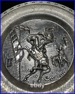 Antique Pewter Silver 3D Spanish Art Plate Don Quixote Rare Collector Piece