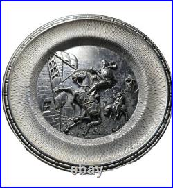 Antique Pewter Silver 3D Spanish Art Plate Don Quixote Rare Collector Piece