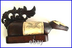 Antique Philippine Lime Container Carved Bone & Wooden Water Buffalo
