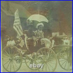 Antique Photograph Ornate Framed 4th Of July Kids on Horse Drawn Wagon